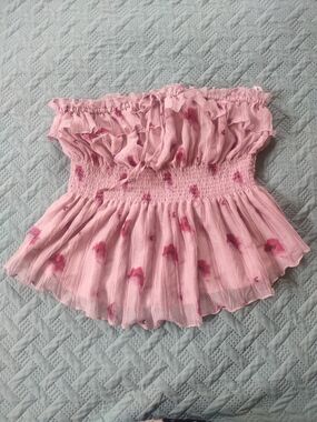 NWT Wild Jasmine Pink Smocked Ruffle Tube Top